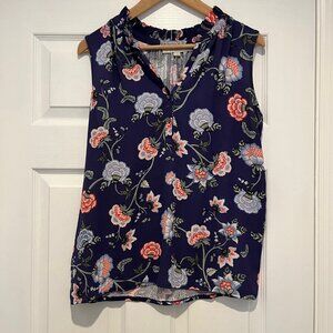 LOFT Navy Floral Sleeveless Blouse, Size M